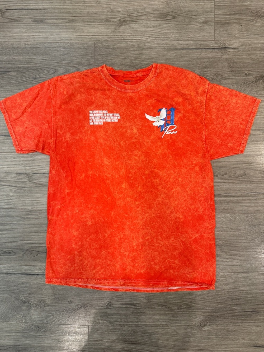 Distressed Orange NovaMen Dove Inner Peace Tee Men’s Size Extra Large